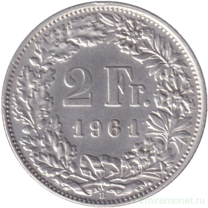 Монета. Швейцария. 2 франка 1961 год.