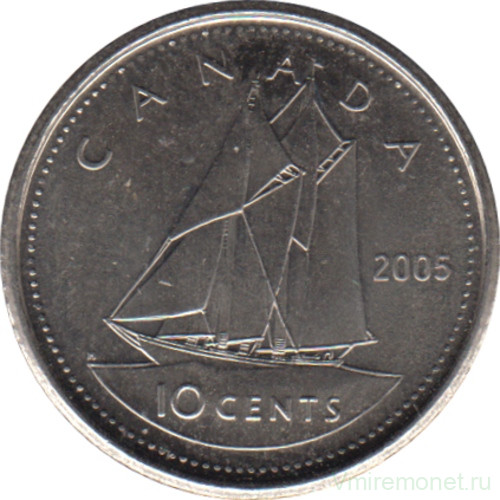 Монета. Канада. 10 центов 2005 год.