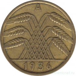 Монета. Германия. Веймарская республика. 10 рейхспфеннигов 1936 год. Монетный двор - Берлин (А).