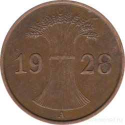 Монета. Германия. Веймарская республика. 1 рейхспфенниг 1928 год. Монетный двор - Берлин (А).