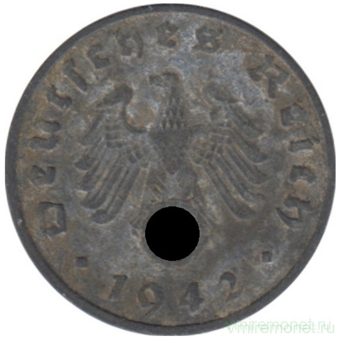 Монета. Германия. Третий Рейх. 1 рейхспфенниг 1942 год. Монетный двор - Мюльденхаттен (E). Монета. Германия. Третий Рейх. 1 рейхспфенниг 1942 год. Монетный двор - Мюльденхаттен (E).