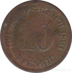 Монета. Германия (Германская империя 1871-1922). 10 пфеннигов 1891 год. (E).