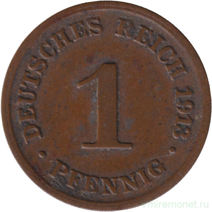 Монета. Германская империя. 1 пфенниг 1913 год. (D).