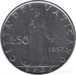 Монета. Ватикан. 50 лир 1957 год.