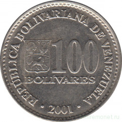 Монета. Венесуэла. 100 боливаров 2001 год.