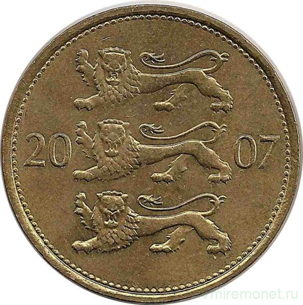 Монета. Эстония. 50 сентов 2007 год.