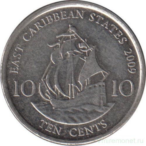 Монета. Восточные Карибские государства. 10 центов 2009 год.