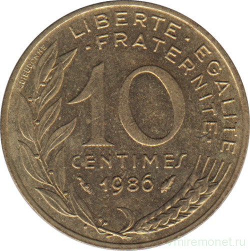 Монета. Франция. 10 сантимов 1986 год.