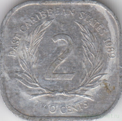 Монета. Восточные Карибские государства. 2 цента 1989 год.