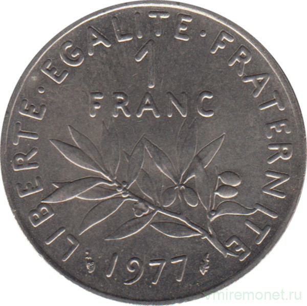 Монета. Франция. 1 франк 1977 год.
