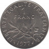  Монета. Франция. 1 франк 1977 год. ав.