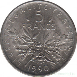Монета. Франция. 5 франков 1990 год.