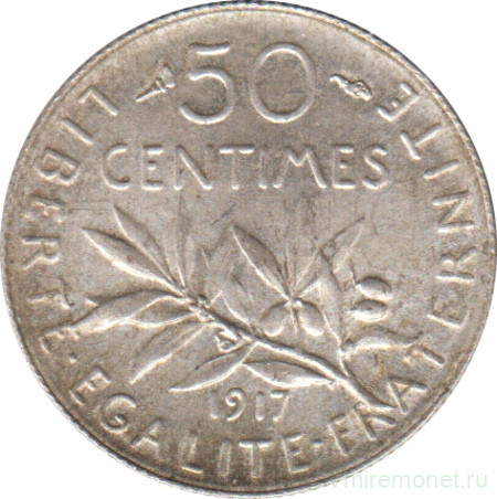 Монета. Франция. 50 сантимов 1917 год.
