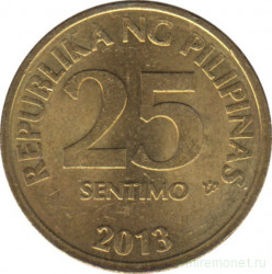Монета. Филиппины. 25 сентимо 2013 год.