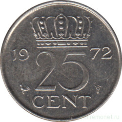 Монета. Нидерланды. 25 центов 1972 год.