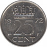 Монета. Нидерланды. 25 центов 1972 год. акв.