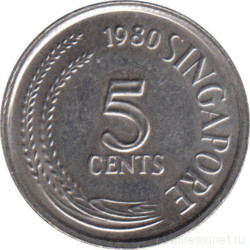 Монета. Сингапур. 5 центов 1980 год. Магнитная.