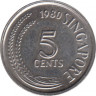 Монета. Сингапур. 5 центов 1980 год. Сталь с медно-никелевым покрытием. ав.