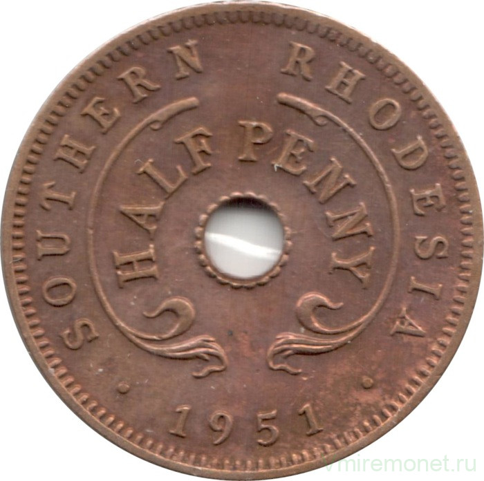 Монета. Южная Родезия. 1/2 пенни 1951 год.