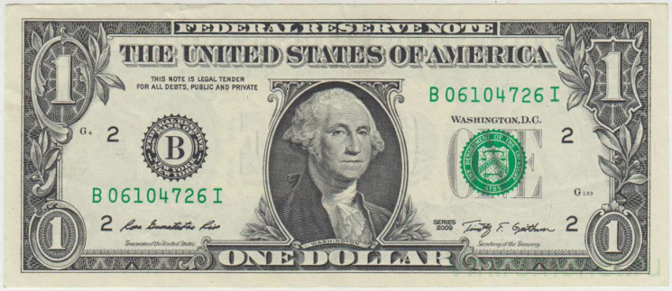 Банкнота. США. 1 доллар 2009 год. Серия B. Тип 530.