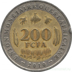 Монета. Западноафриканский экономический и валютный союз (ВСЕАО). 200 франков 2010 год.