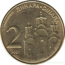 Монета. Сербия. 2 динара 2021 год.