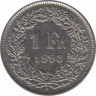  Монета. Швейцария. 1 франк 1993 год. ав.