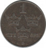  Монета. Швеция. 1 эре 1945 год ( 4 - прямая ). рев.