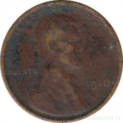 Монета. США. 1 цент 1910 год.