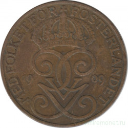 Монета. Швеция. 5 эре 1909 год (большой крест). 