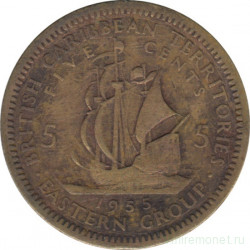 Монета. Британские Восточные Карибские территории. 5 центов 1955 год.