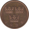 Аверс. Монета. Швеция. 50 эре 1999 год.