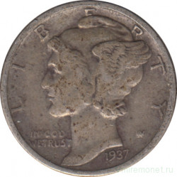 Монета. США. 10 центов 1937 год. Монетный двор S.