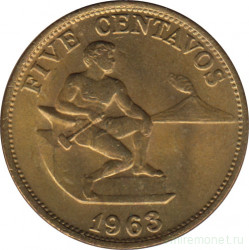 Монета. Филиппины. 5 сентаво 1963 год.