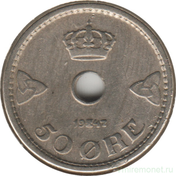 Монета. Норвегия. 50 эре 1947 год.