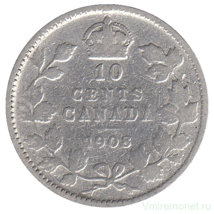 Монета. Канада. 10 центов 1908 год.