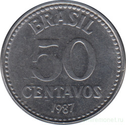 Монета. Бразилия. 50 сентаво 1987 год.