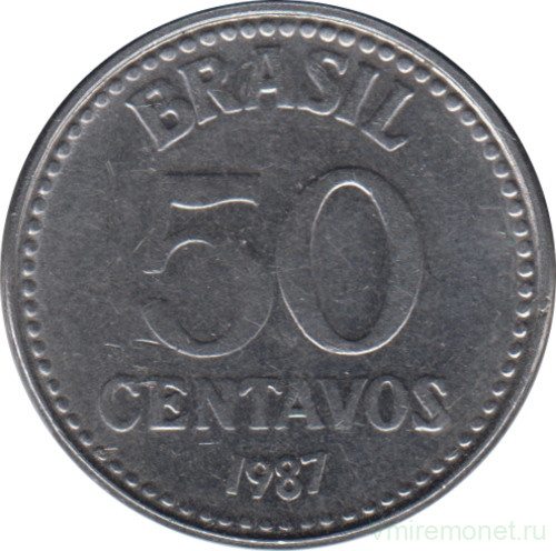 Монета. Бразилия. 50 сентаво 1987 год.