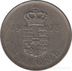 Монета. Дания. 1 крона 1973 год.