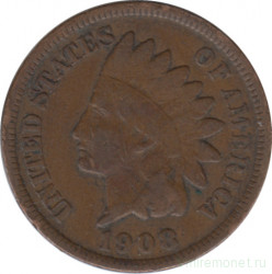 Монета. США. 1 цент 1908 год.