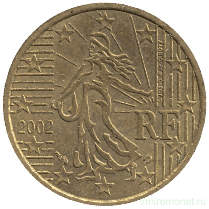 Монета. Франция. 10 центов 2002 год.