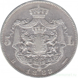 Монета. Румыния. 5 лей 1883 год.