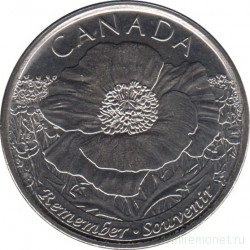 Монета. Канада. 25 центов 2015 год. 100 лет стихотворению "На полях Фландрии".