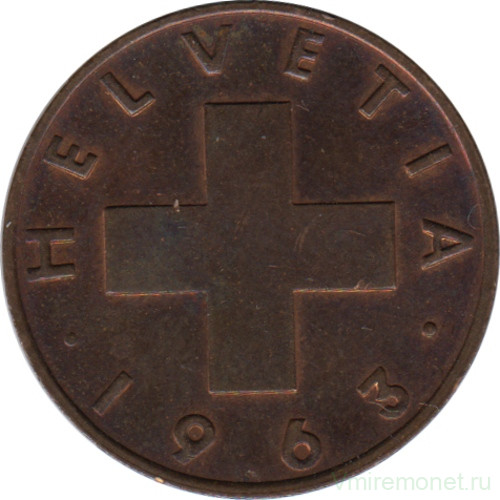Монета. Швейцария. 2 раппена 1963 год. 