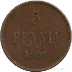 Монета. Русская Финляндия. 5 пенни 1906 год.