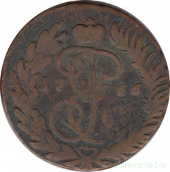 Монета. Россия. 2 копейки 1766 год. М.М. Перечекан с 4 копеек 1762 года.