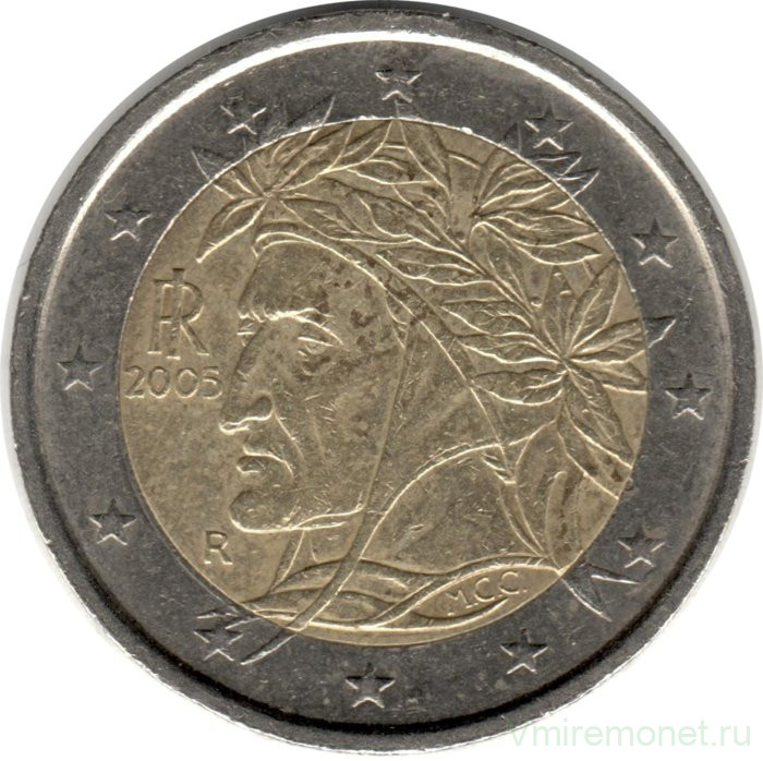 Монета. Италия. 2 евро 2005 год.