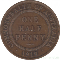 Монета. Австралия. 1/2 пенни 1919 год.
