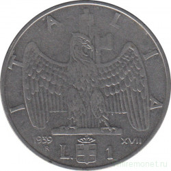 Монета. Италия. 1 лира 1939 (XVII) год. Немагнитная.