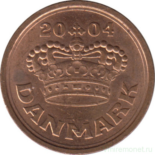 Монета. Дания. 25 эре 2004 год.